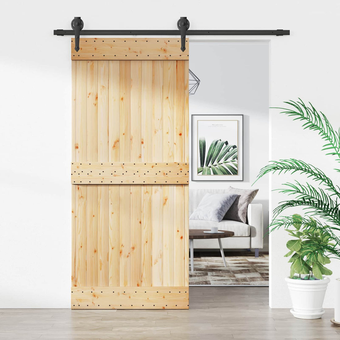vidaXL Puerta Corredera Natural y negro 90 x 210 cm