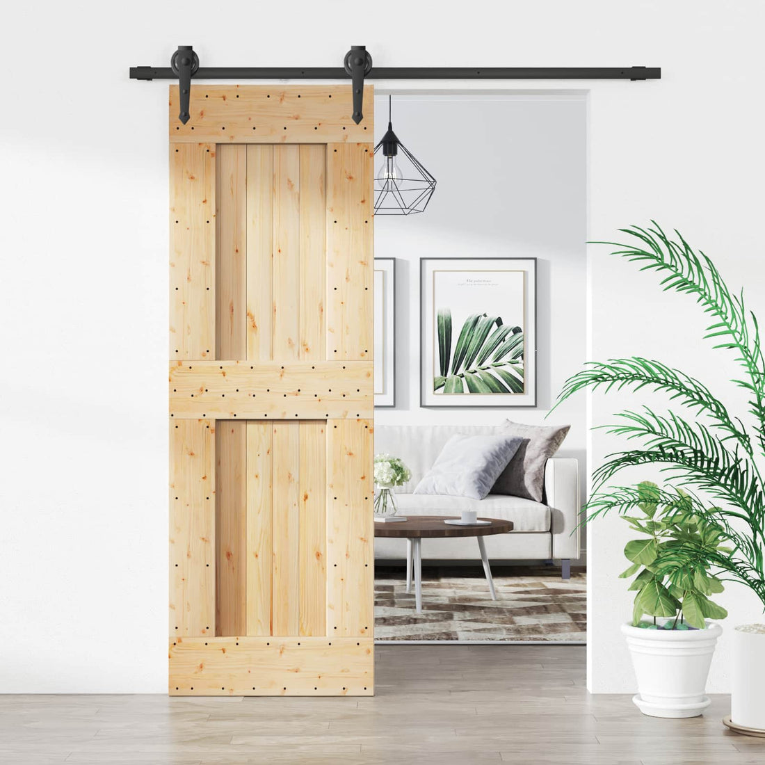 vidaXL Puerta Corredera Natural y negro 70 x 210 cm