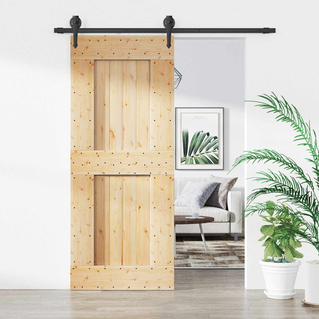 vidaXL Puerta Corredera Natural y negro 85 x 210 cm