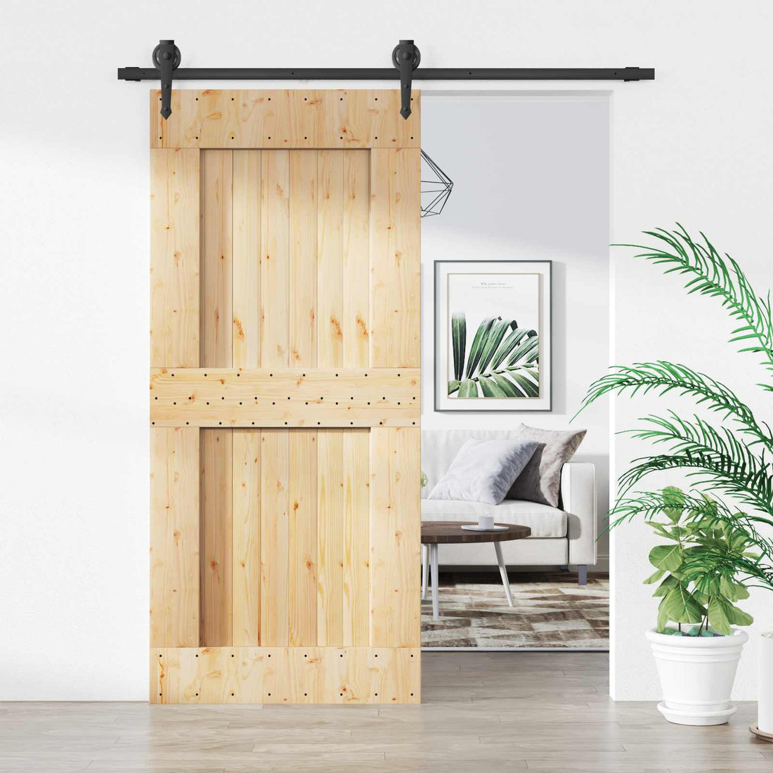 vidaXL Puerta Corredera Natural y negro 90 x 210 cm
