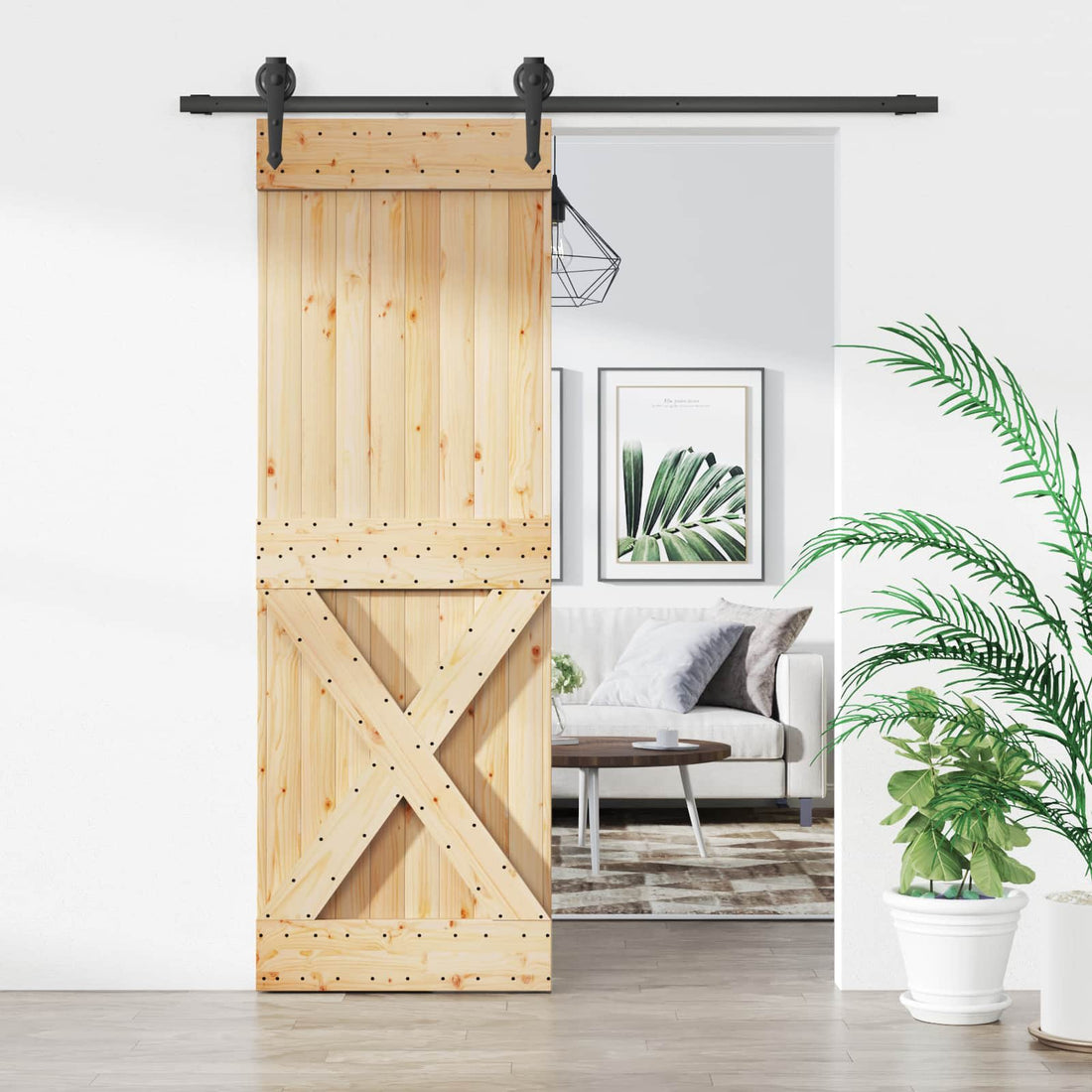 vidaXL Puerta Corredera Natural y negro 70 x 210 cm