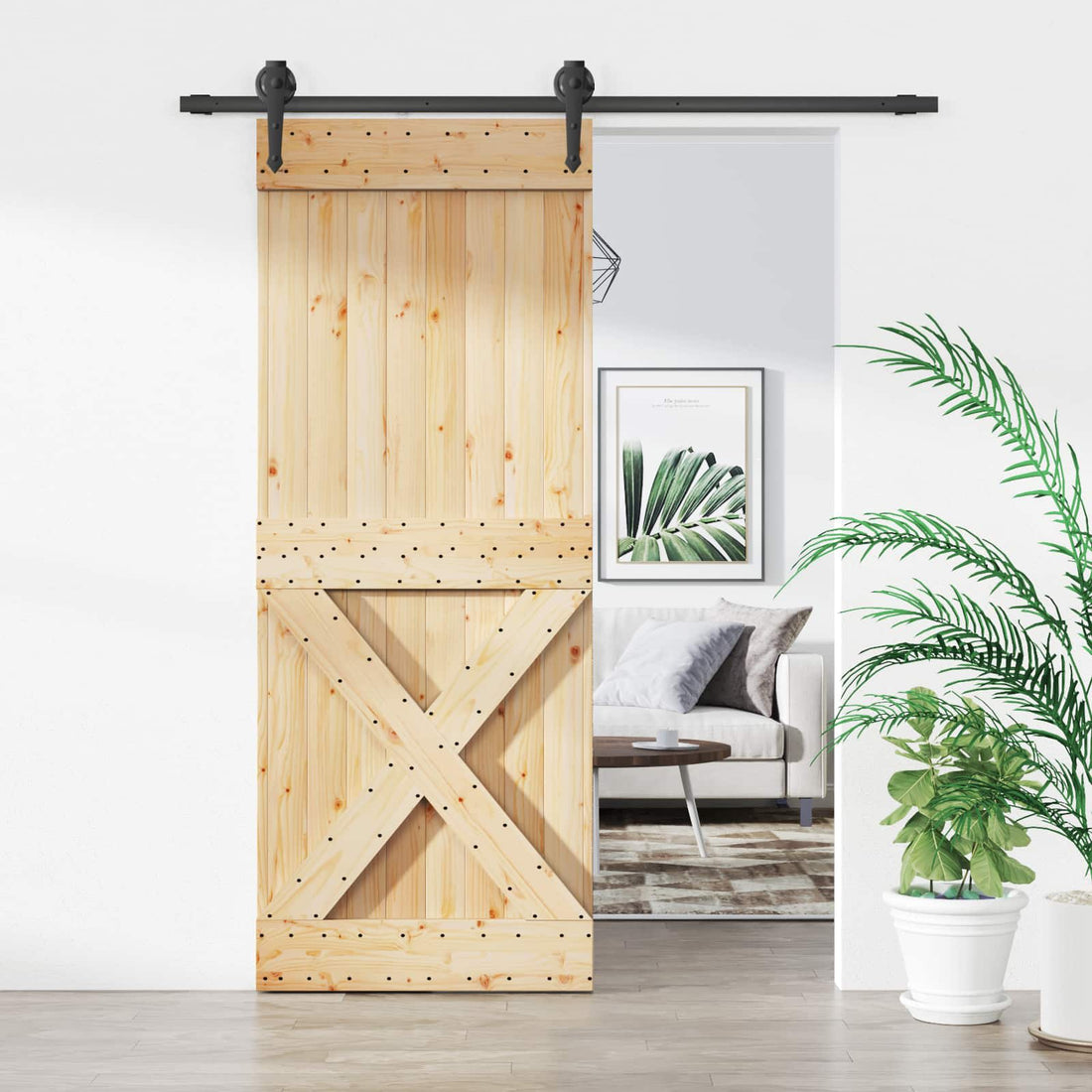 vidaXL Puerta Corredera 80 x 210 cm Natural y negro