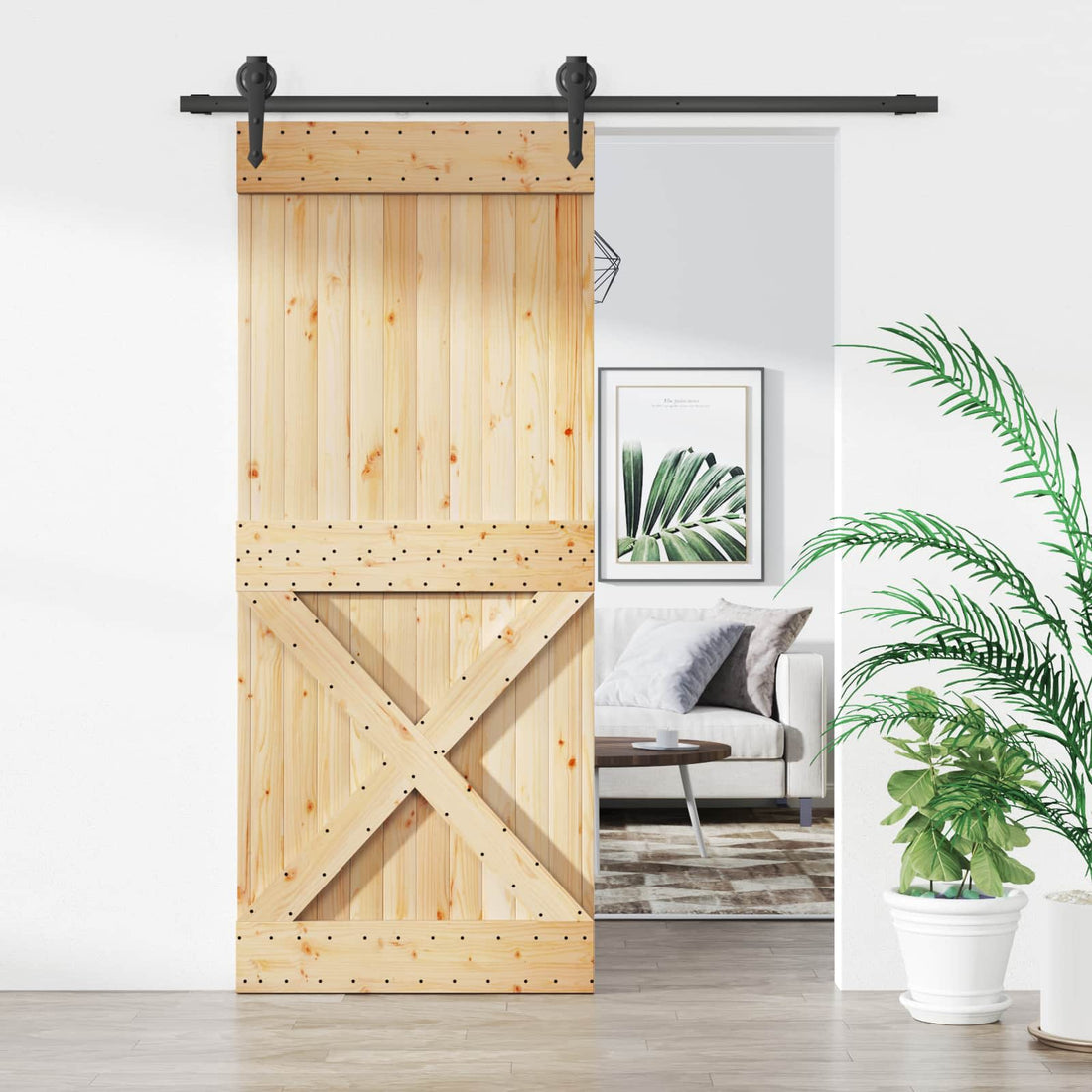 vidaXL Puerta Corredera Natural y negro 85 x 210 cm