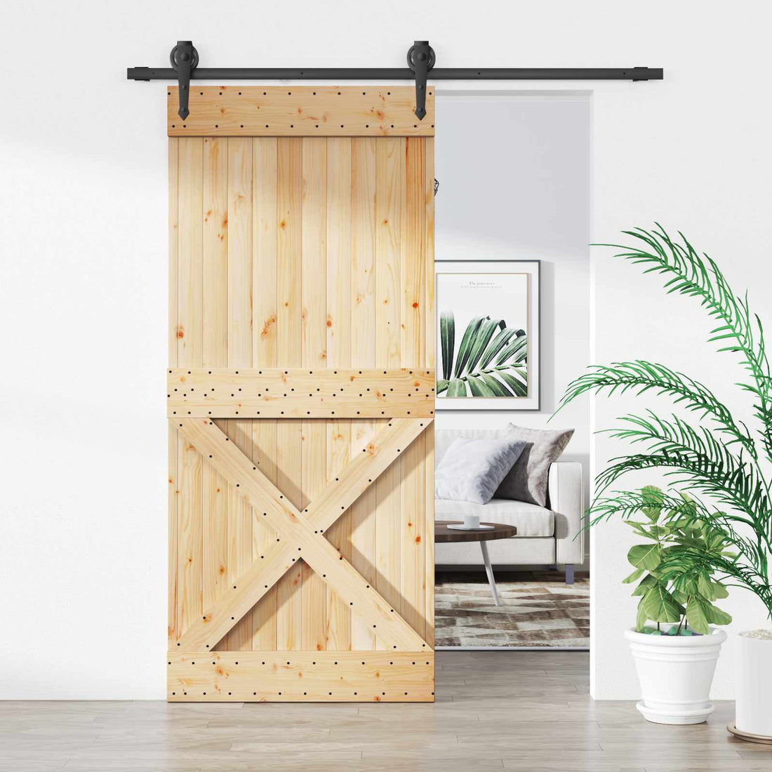 vidaXL Puerta Corredera Natural y negro 90 x 210 cm