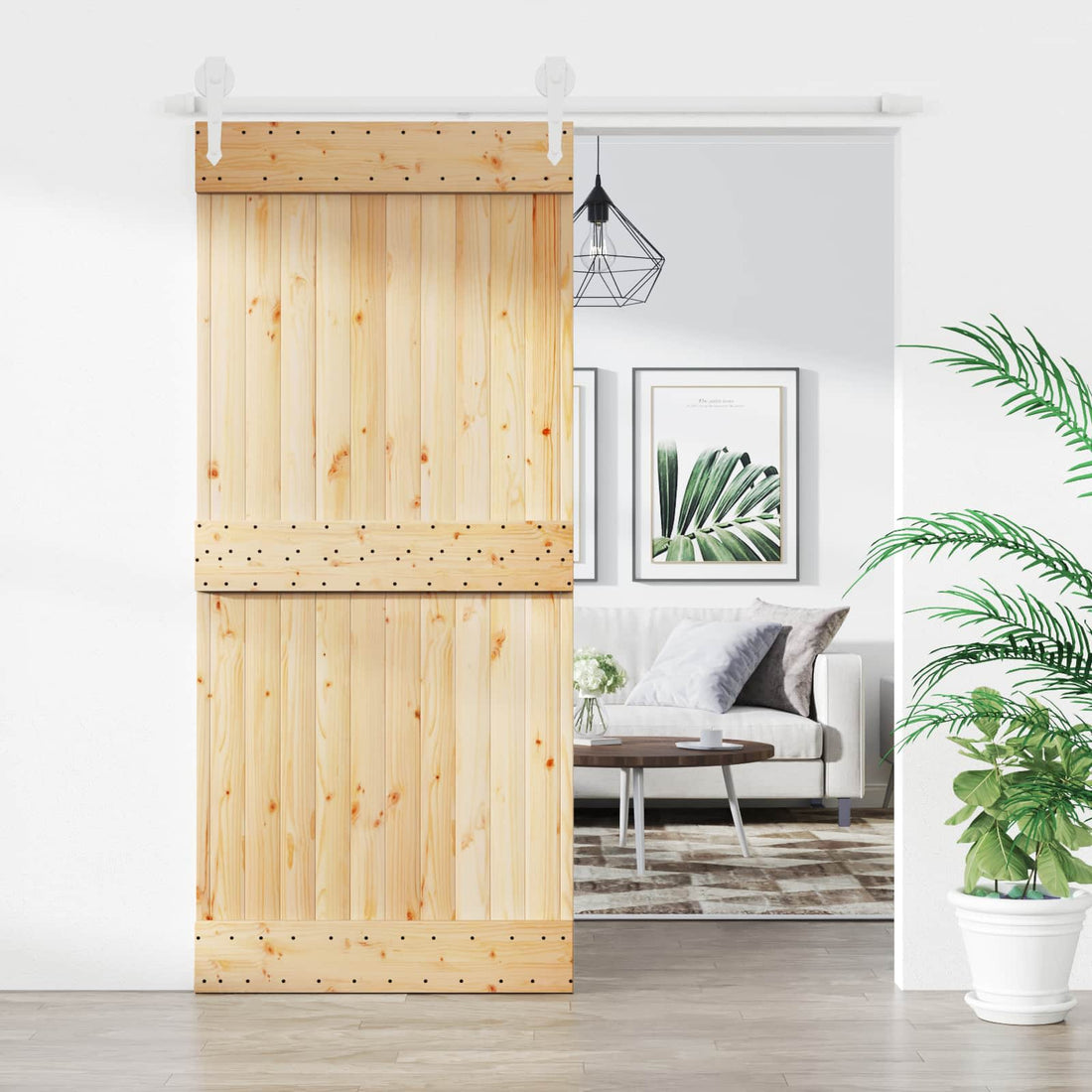 vidaXL Puerta Corredera Natural y Blanco 90 x 210 cm