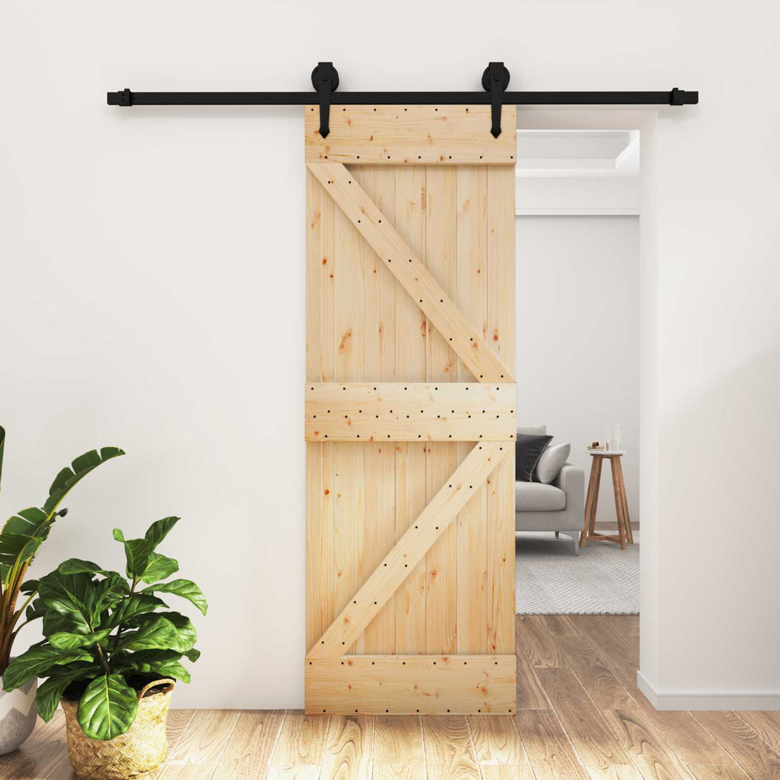 vidaXL Puerta Corredera Natural y negro 70 x 210 cm