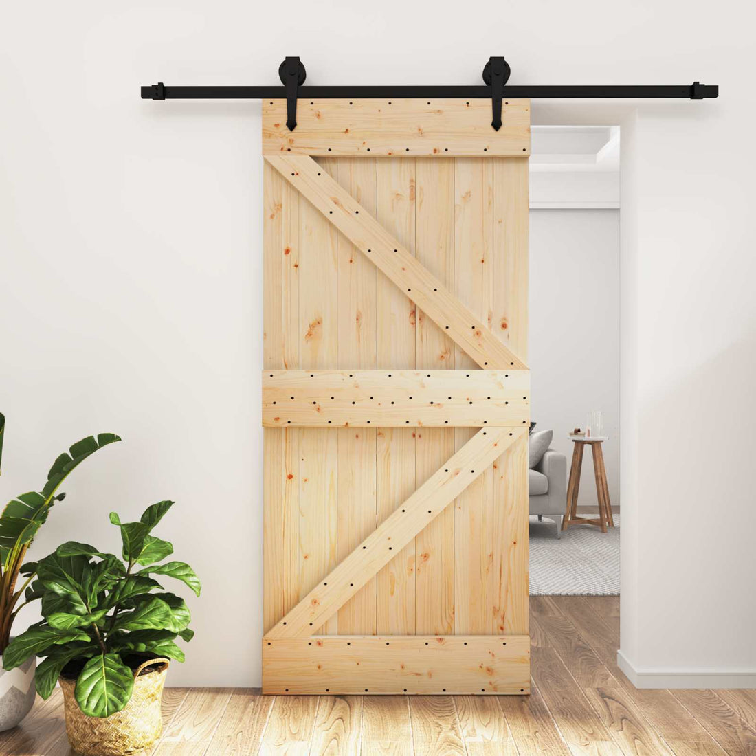 vidaXL Puerta Corredera Natural y negro 95 x 210 cm
