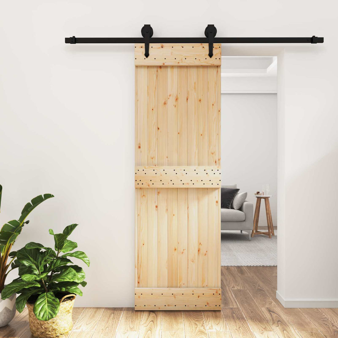 vidaXL Puerta Corredera Natural y negro 70 x 210 cm