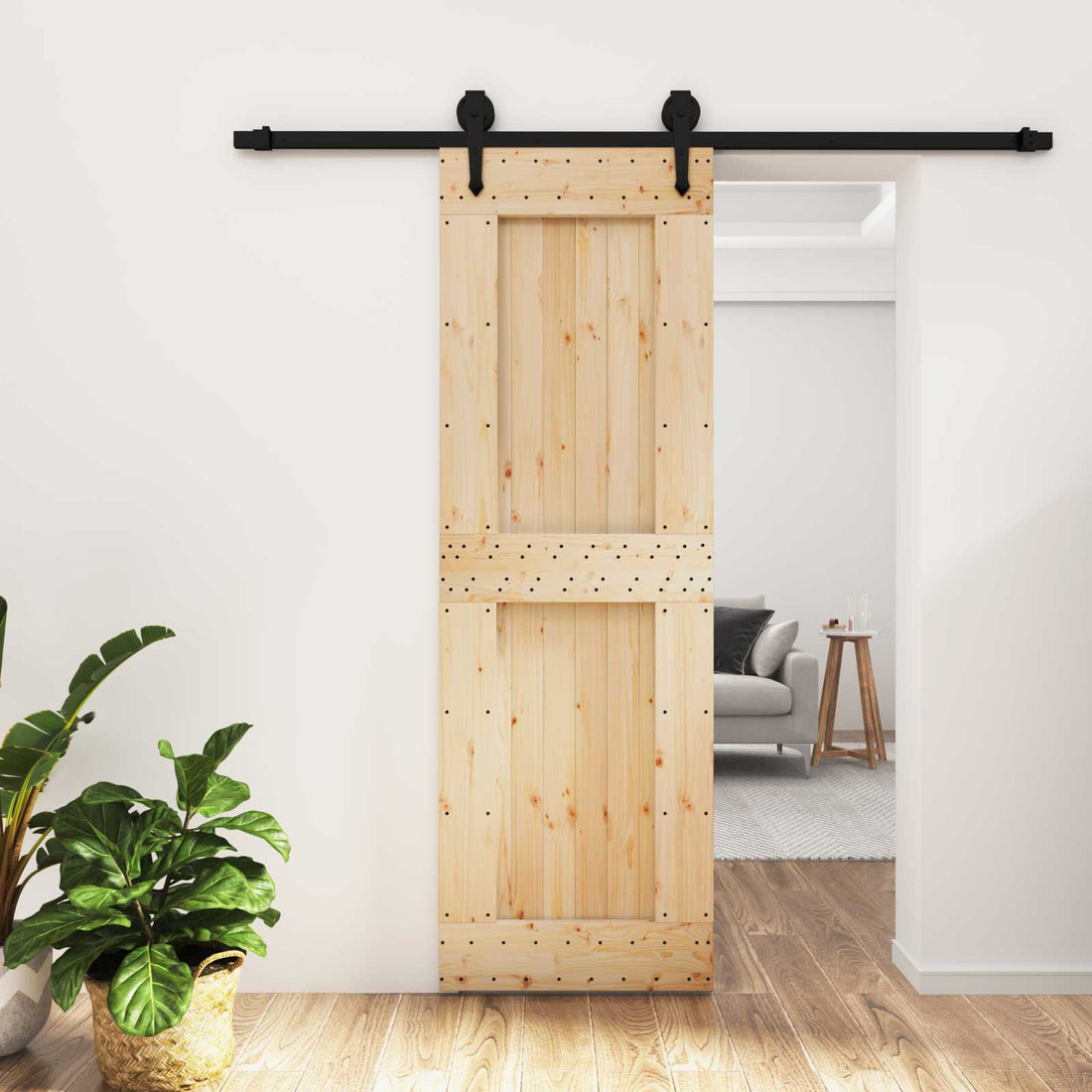 vidaXL Puerta Corredera Natural y negro 70 x 210 cm