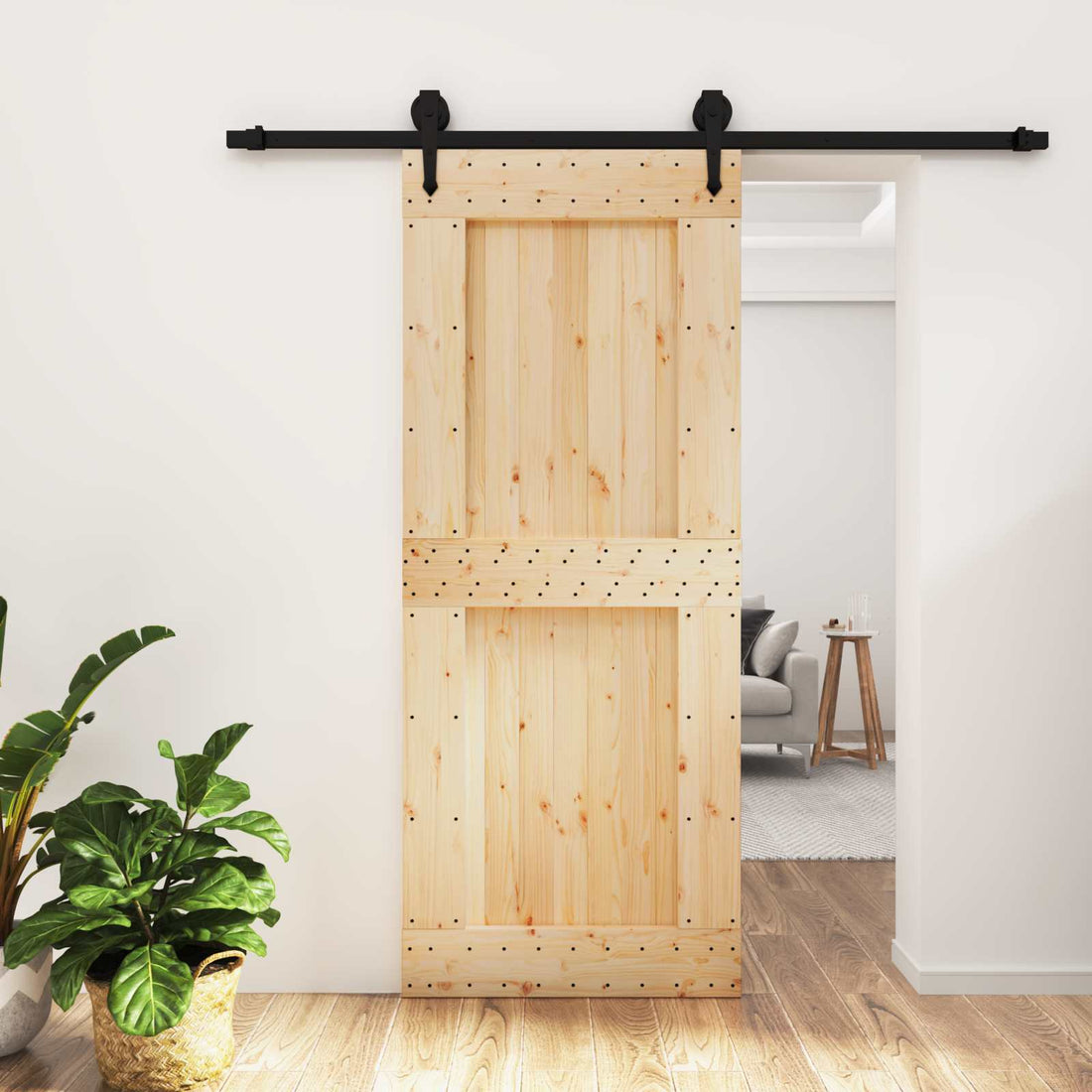 vidaXL Puerta Corredera Natural y negro 85 x 210 cm