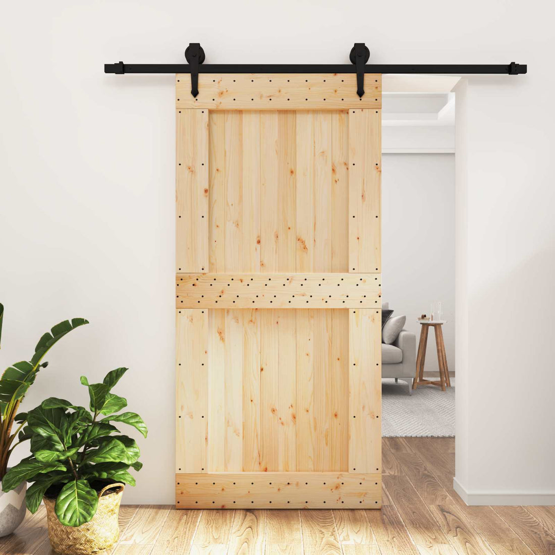 vidaXL Puerta Corredera Natural y negro 100 x 210 cm
