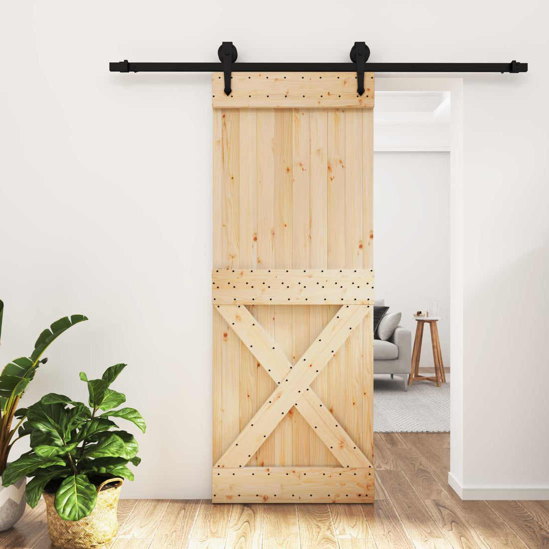 vidaXL Puerta Corredera Natural y negro 80 x 210 cm