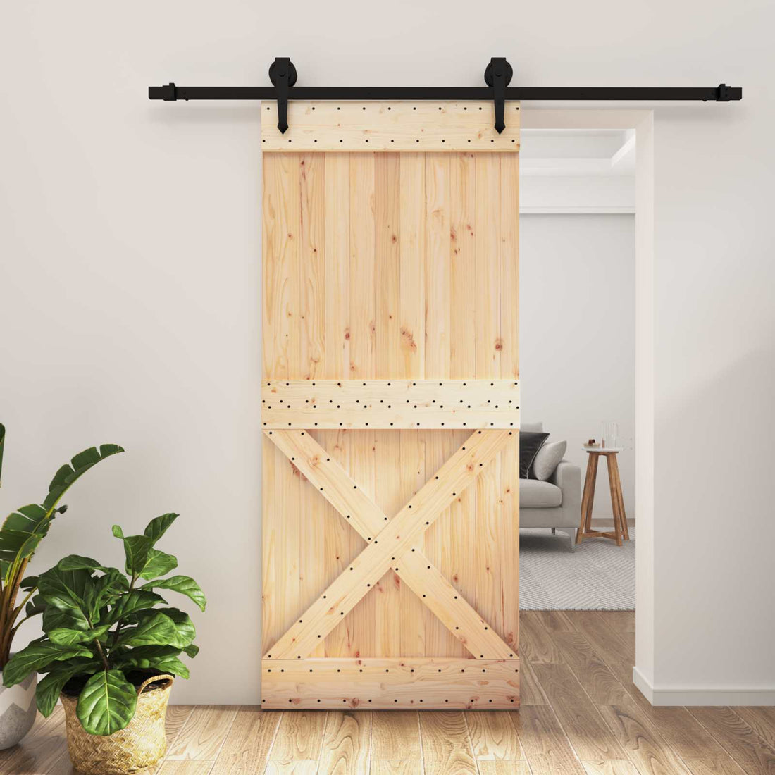 vidaXL Puerta Corredera Natural y negro 90 x 210 cm