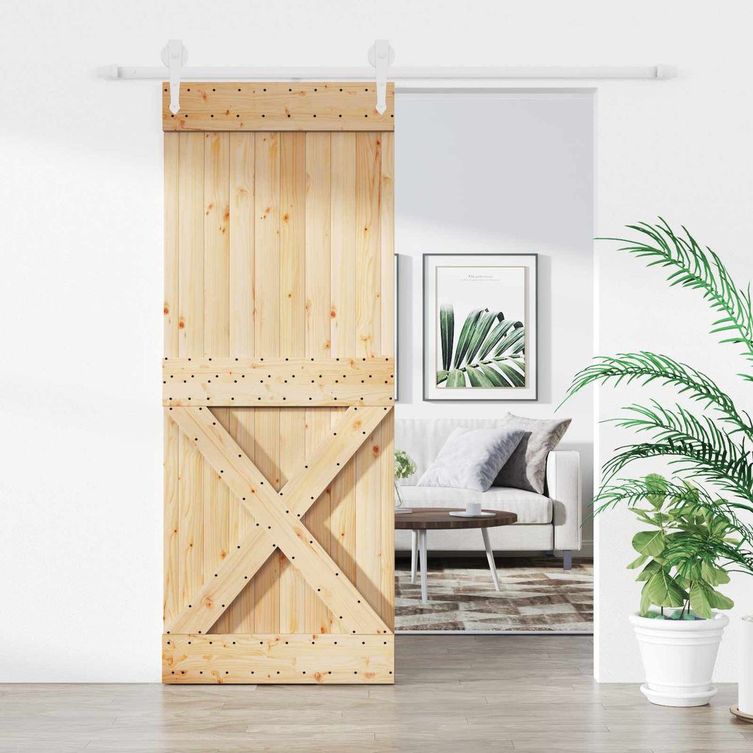 vidaXL Puerta Corredera Natural y Blanco 90 x 210 cm