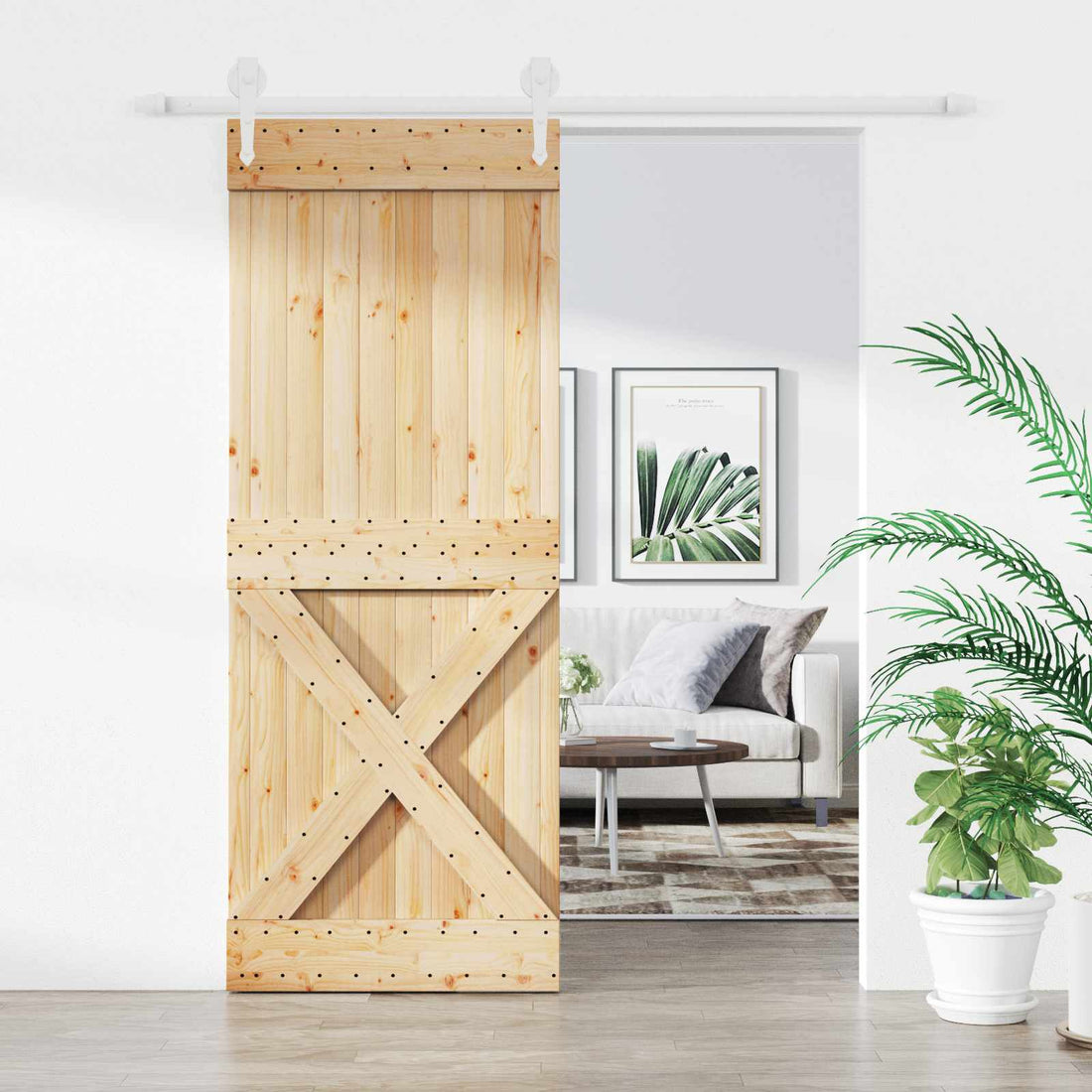vidaXL Puerta Corredera 80 x 210 cm Natural y Blanco