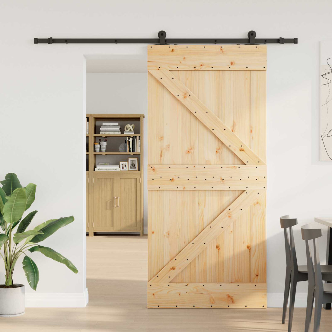 vidaXL Puerta Corredera NARVIK Natural y negro 80 x 210 cm (213,5 cm)