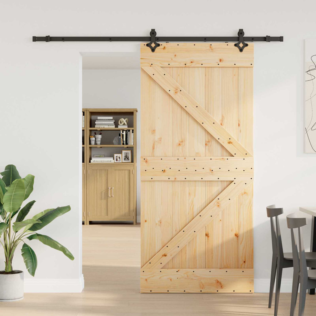 vidaXL Puerta Corredera NARVIK Natural y negro 90 x 210 cm (213,5 cm)