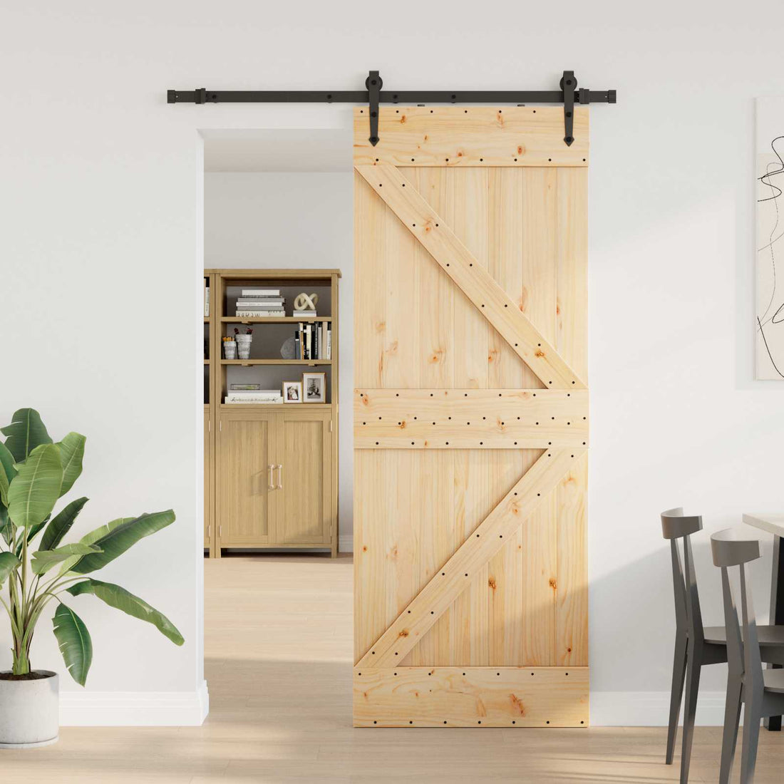 vidaXL Puerta Corredera NARVIK Natural y negro 80 x 210 cm (152,5 cm)