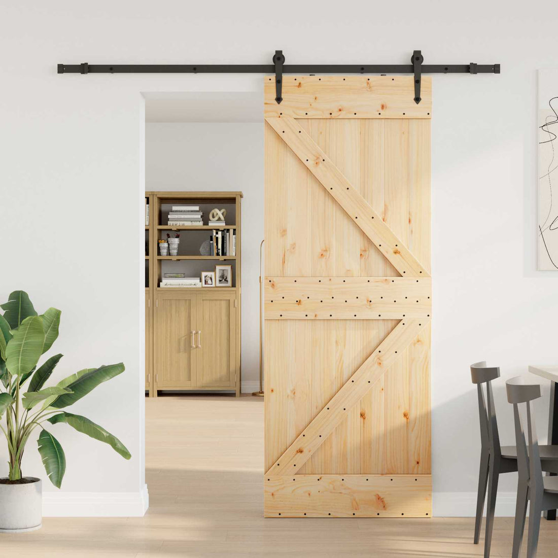 vidaXL Puerta Corredera NARVIK Natural y negro 80 x 210 cm (213,5 cm)