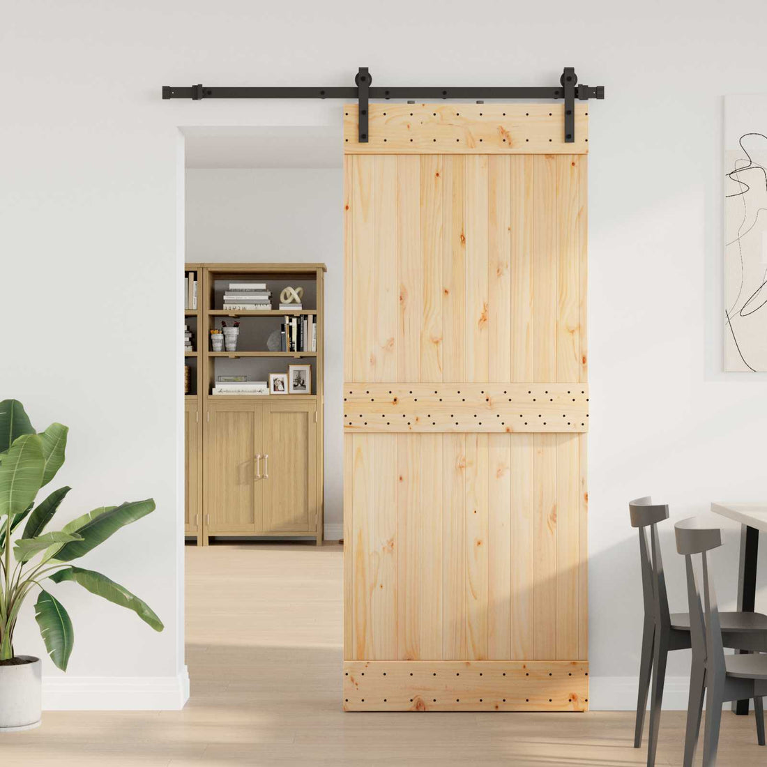 vidaXL Puerta Corredera NARVIK Natural y negro 85 x 210 cm (152,5 cm)