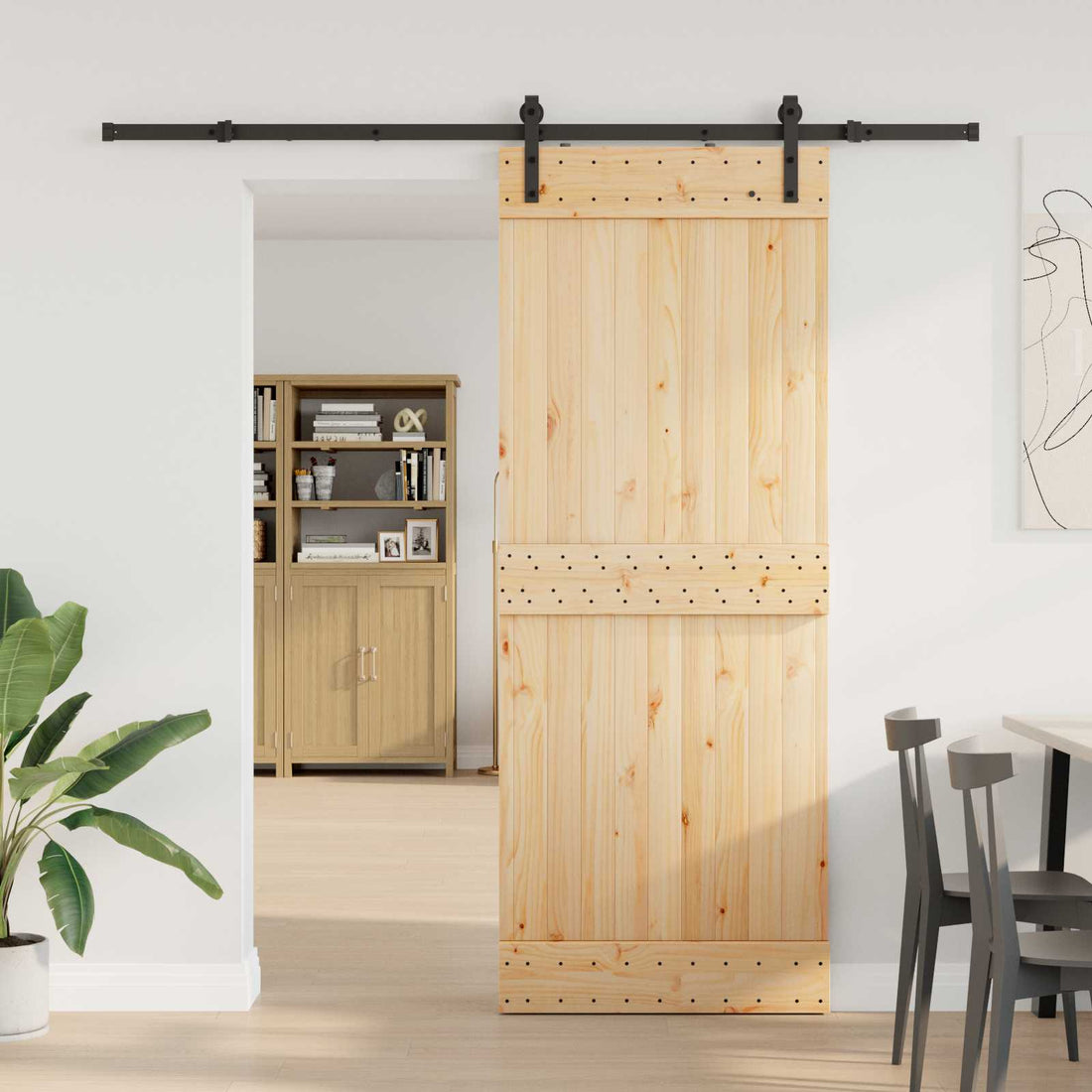 vidaXL Puerta Corredera NARVIK Natural y negro 80 x 210 cm (213,5 cm)