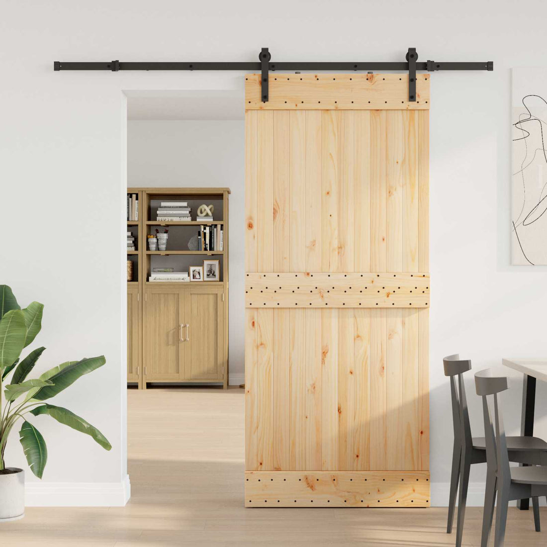 vidaXL Puerta Corredera NARVIK Natural y negro 90 x 210 cm (213,5 cm)