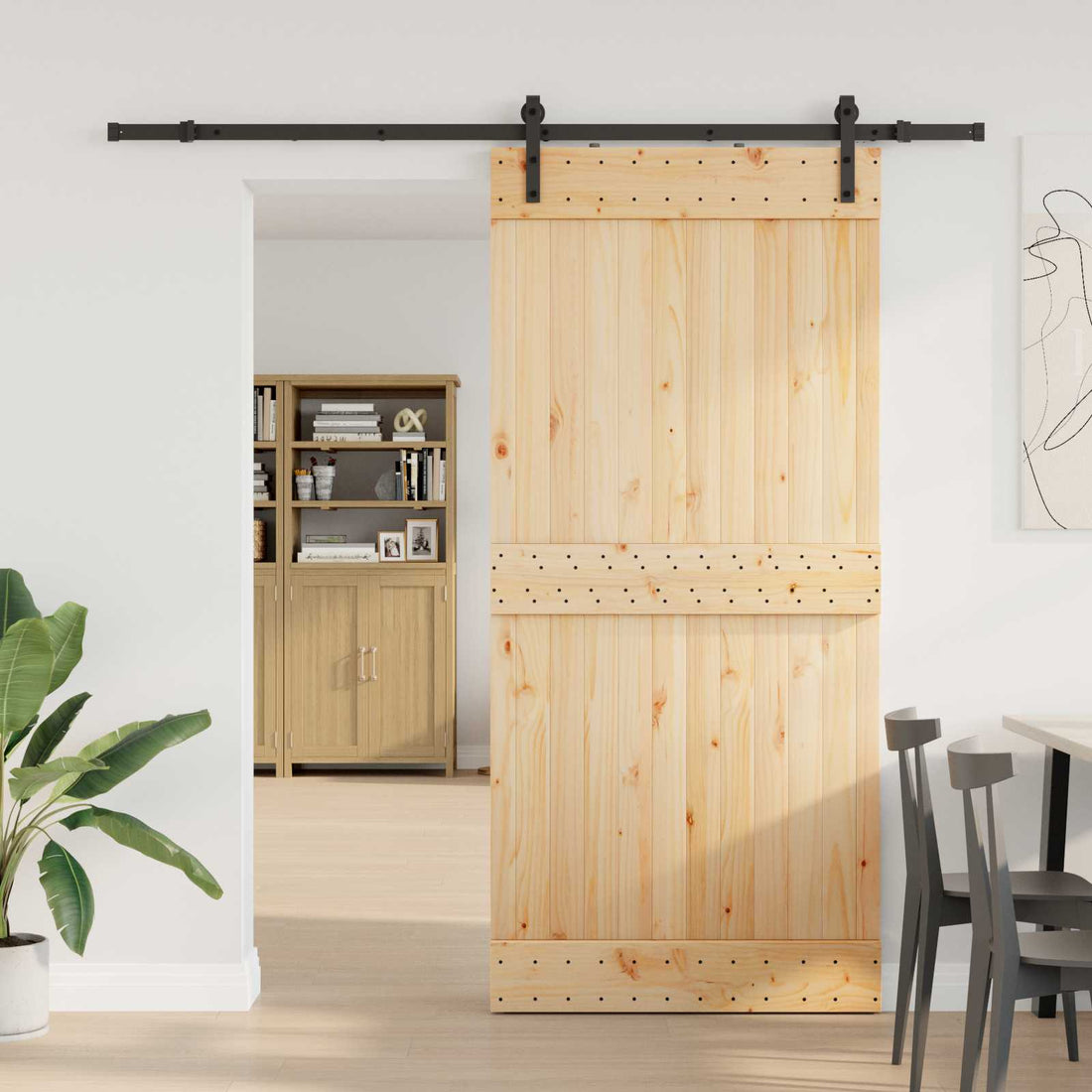 vidaXL Puerta Corredera NARVIK Natural y negro 95 x 210 cm (213,5 cm)