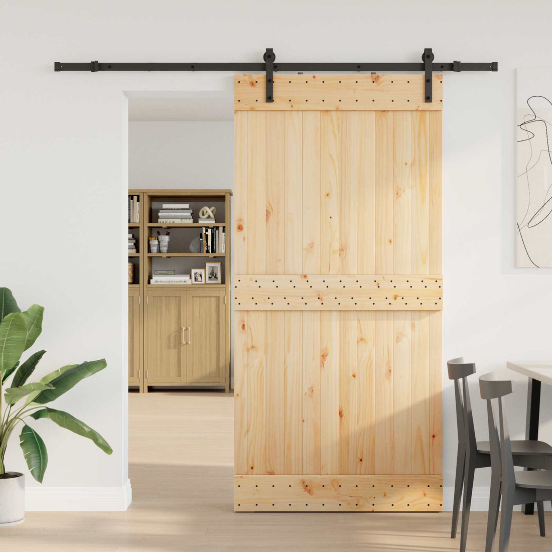 vidaXL Puerta Corredera NARVIK Natural y negro 100 x 210 cm (213,5 cm)