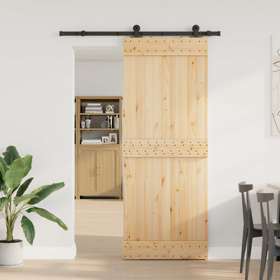 vidaXL Puerta Corredera NARVIK Natural y negro 80 x 210 cm (152,5 cm)