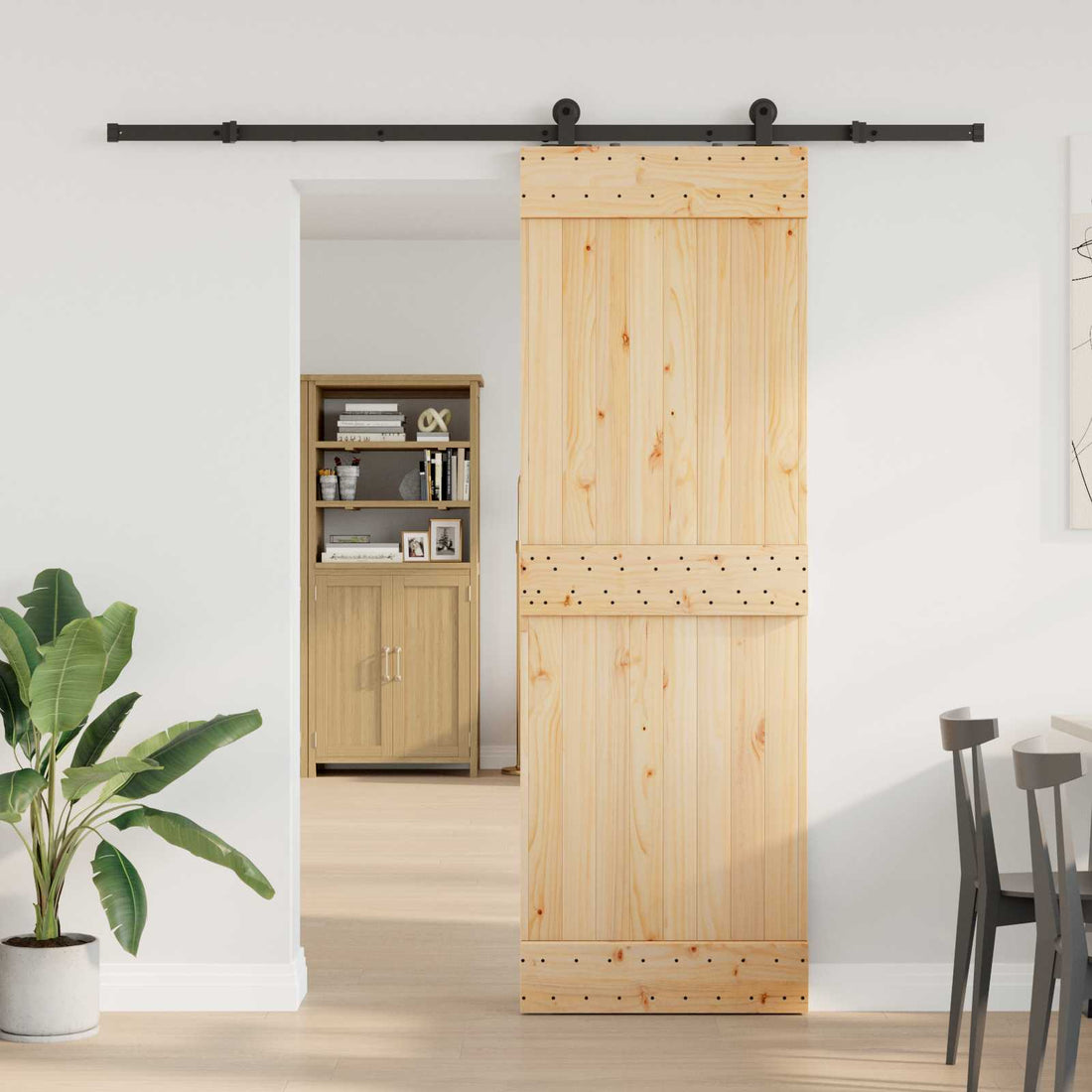 vidaXL Puerta Corredera NARVIK Natural y negro 70 x 210 cm (213,5 cm)