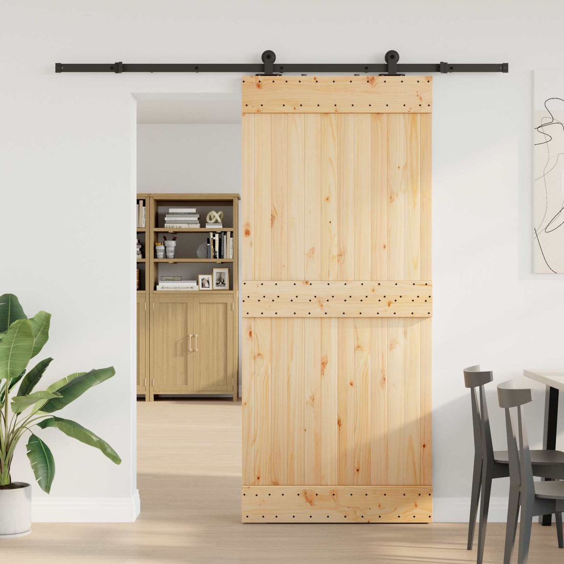 vidaXL Puerta Corredera NARVIK Natural y negro 90 x 210 cm (213,5 cm)