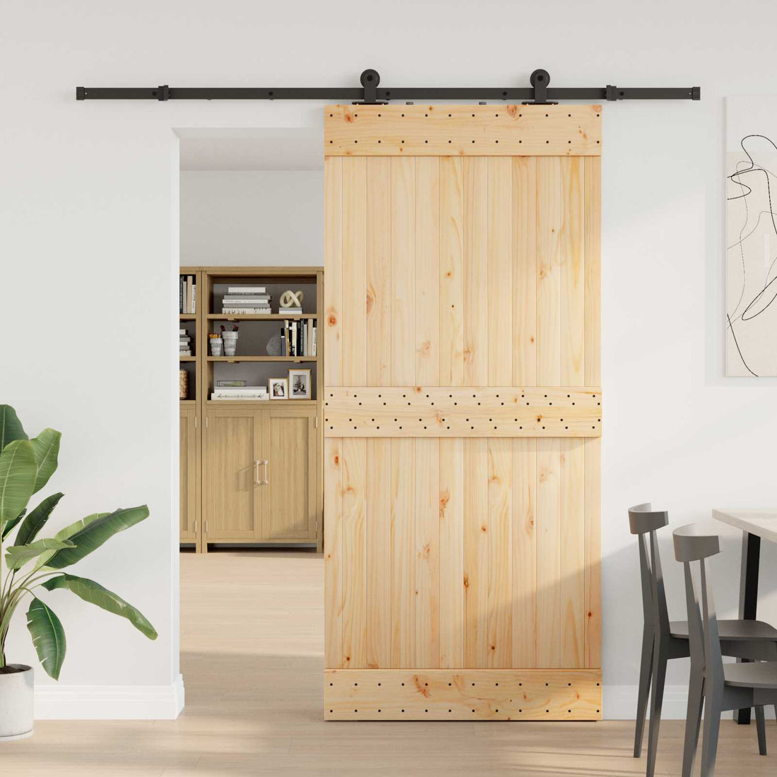 vidaXL Puerta Corredera NARVIK Natural y negro 95 x 210 cm (213,5 cm)