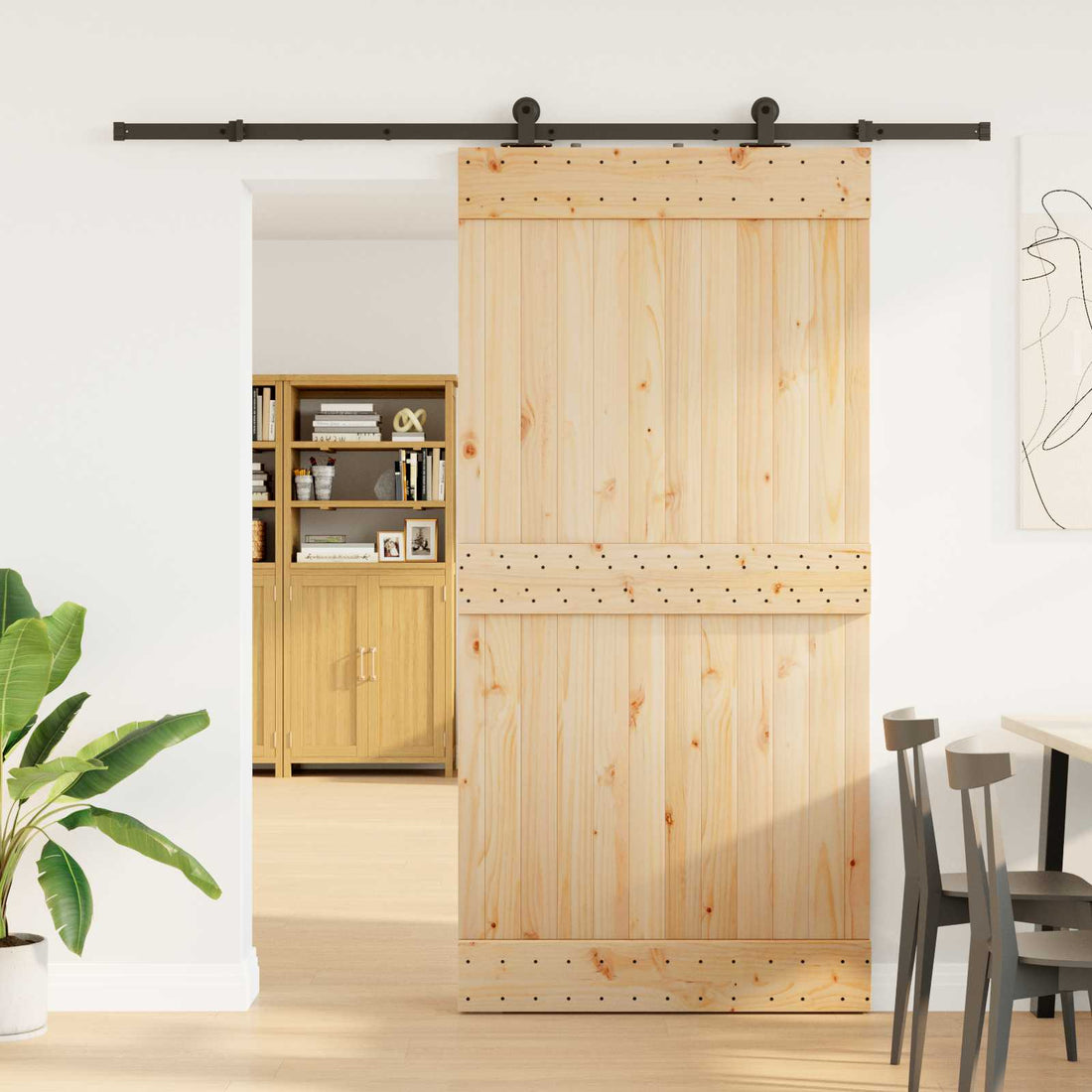 vidaXL Puerta Corredera NARVIK Natural y negro 100 x 210 cm (213,5 cm)