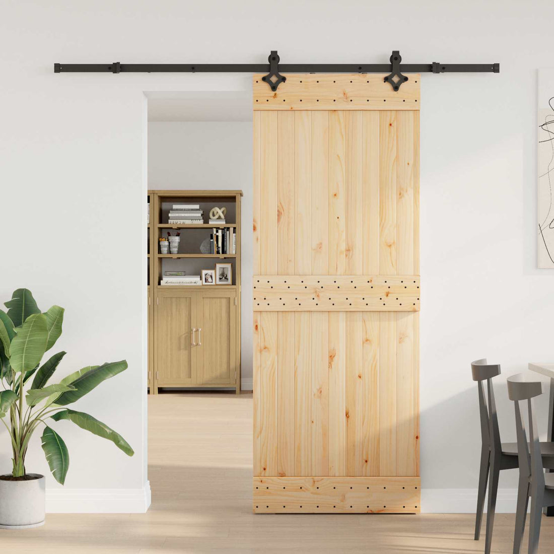 vidaXL Puerta Corredera NARVIK Natural y negro 80 x 210 cm (213,5 cm)