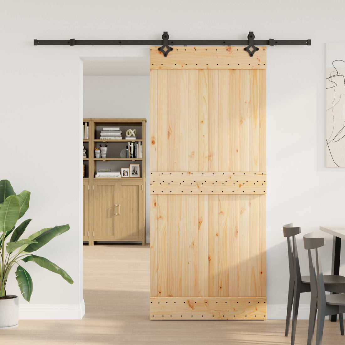 vidaXL Puerta Corredera NARVIK Natural y negro 90 x 210 cm (213,5 cm)