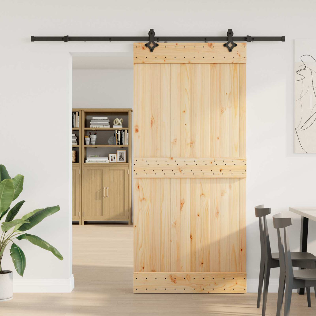 vidaXL Puerta Corredera NARVIK Natural y negro 95 x 210 cm (213,5 cm)