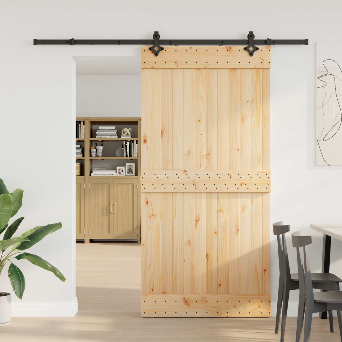 vidaXL Puerta Corredera NARVIK Natural y negro 100 x 210 cm (213,5 cm)
