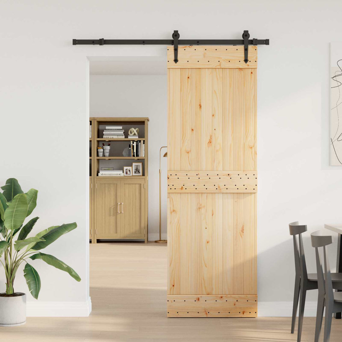 vidaXL Puerta Corredera NARVIK Natural y negro 80 x 210 cm (152,5 cm)