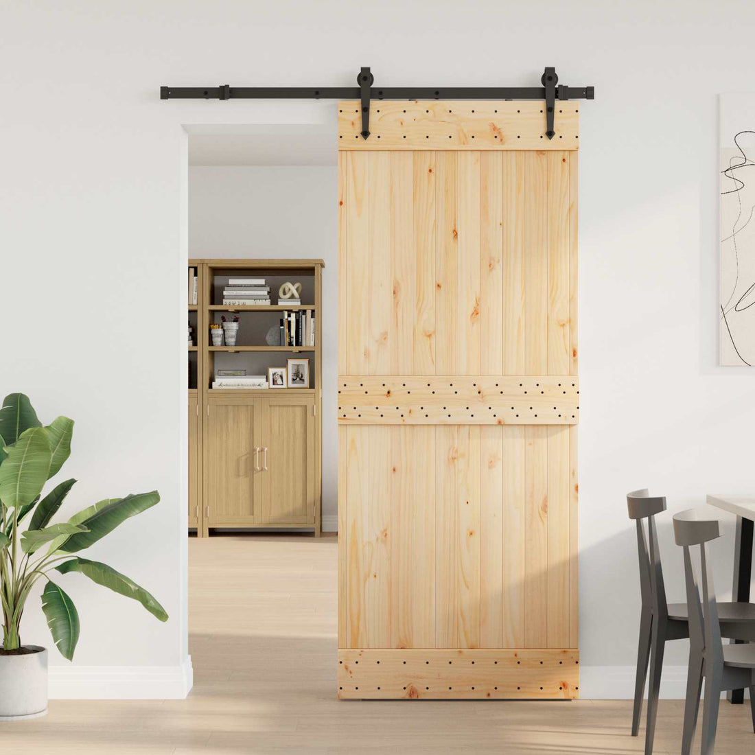 vidaXL Puerta Corredera NARVIK Natural y negro 85 x 210 cm (152,5 cm)