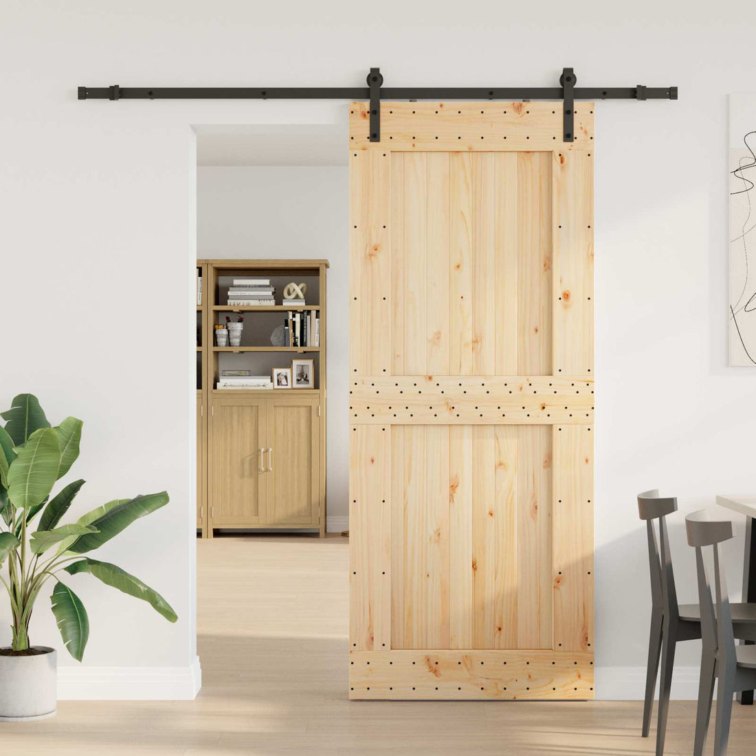 vidaXL Puerta Corredera NARVIK 95 x 210 cm (213,5 cm) Natural y negro