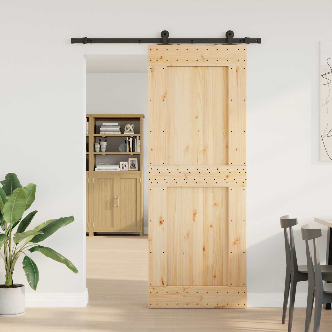 vidaXL Puerta Corredera NARVIK Natural y negro 85 x 210 cm (152,5 cm)