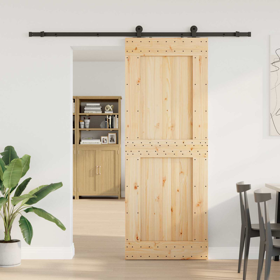 vidaXL Puerta Corredera NARVIK 85 x 210 cm (213,5 cm) Natural y negro