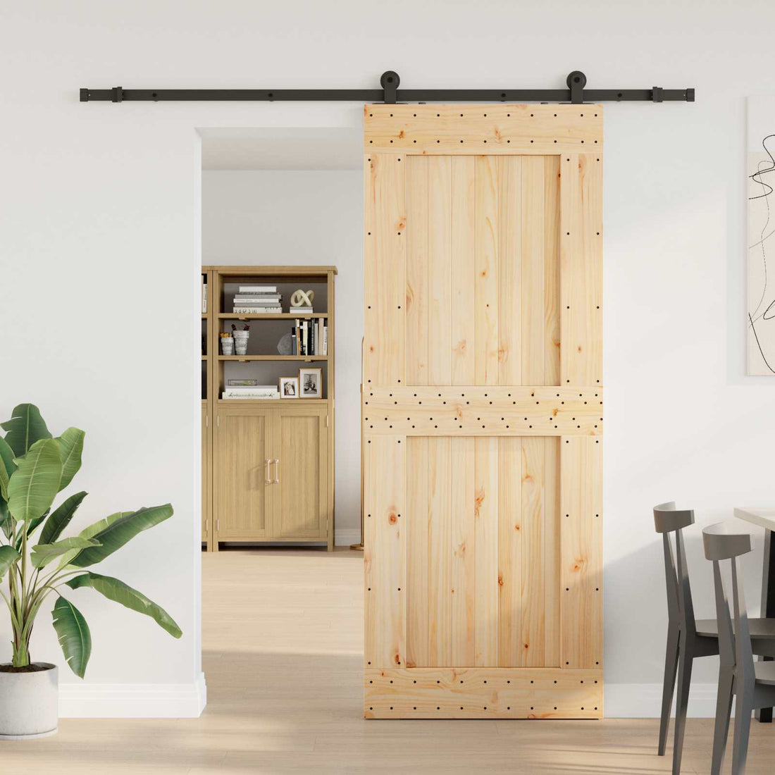 vidaXL Puerta Corredera NARVIK Natural y negro 90 x 210 cm (213,5 cm)