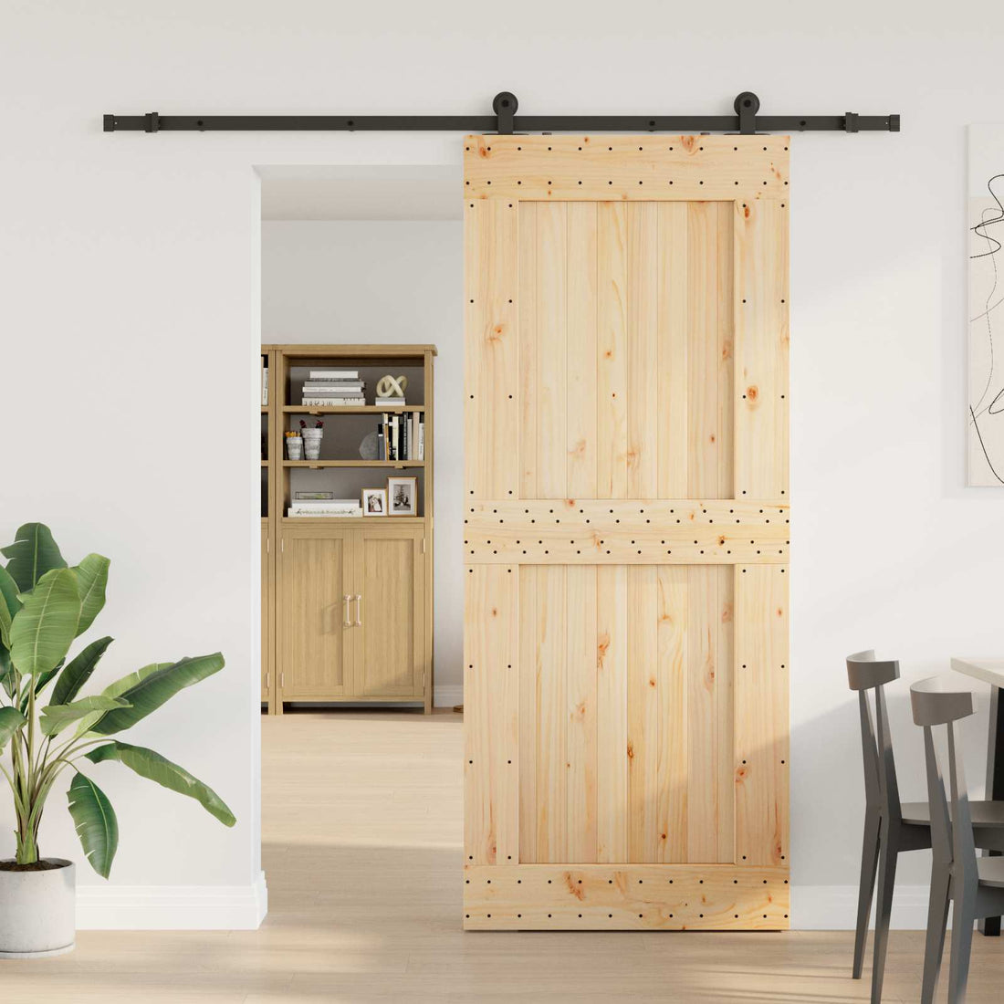 vidaXL Puerta Corredera NARVIK Natural y negro 95 x 210 cm (213,5 cm)