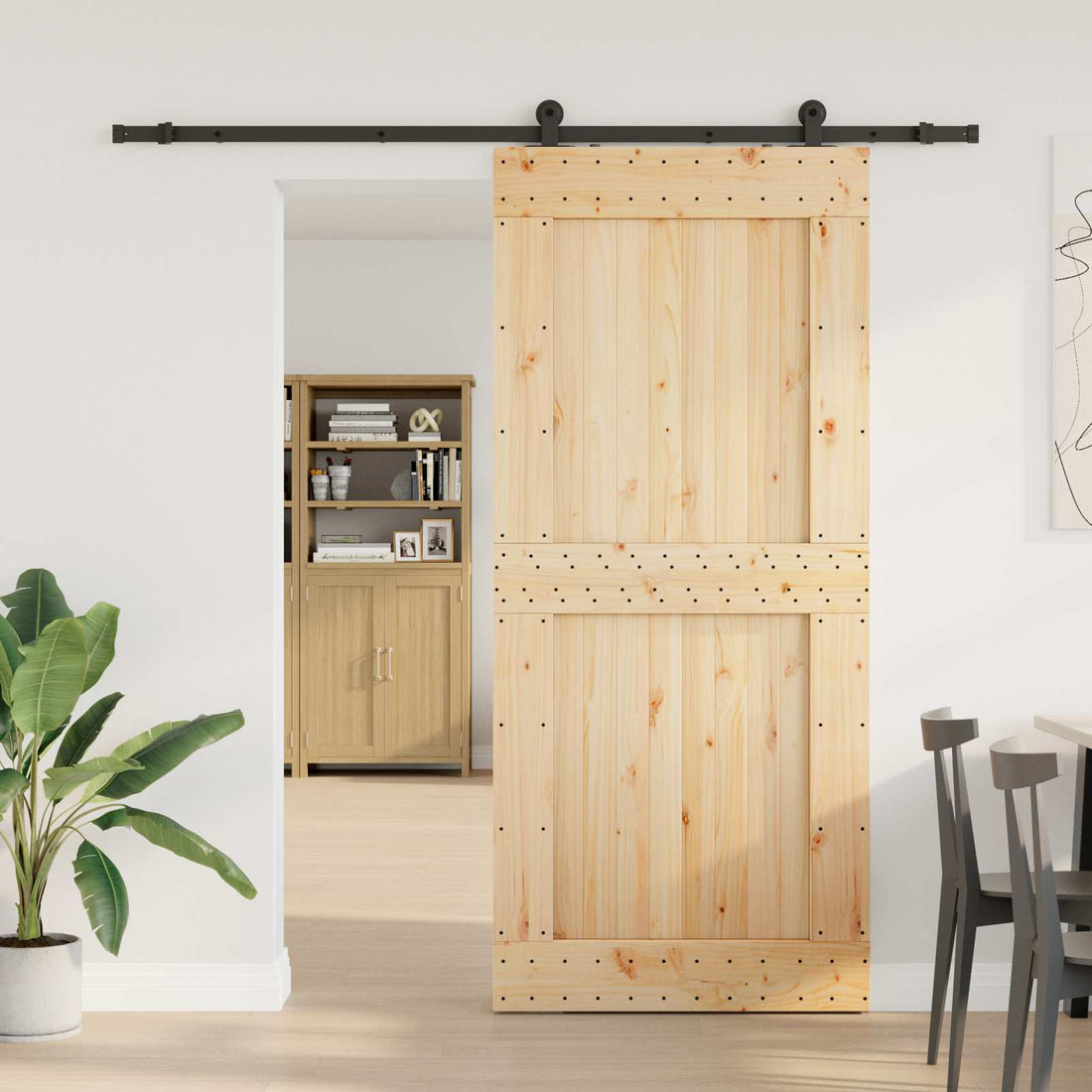 vidaXL Puerta Corredera NARVIK Natural y negro 100 x 210 cm (213,5 cm)