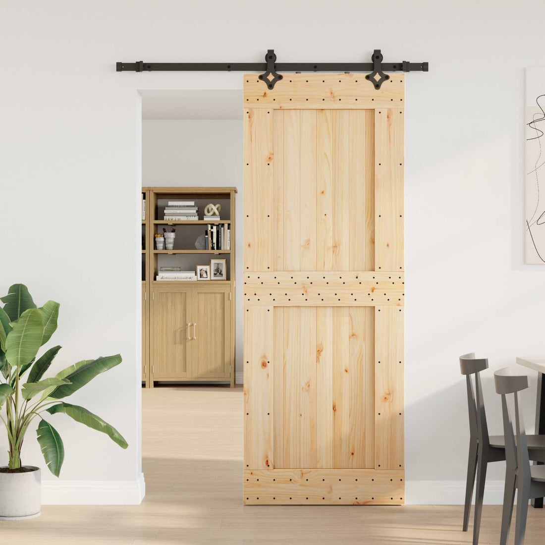 vidaXL Puerta Corredera NARVIK Natural y negro 85 x 210 cm (152,5 cm)