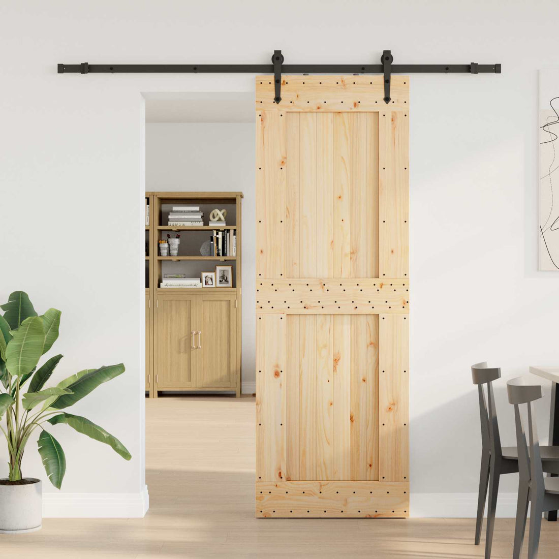 vidaXL Puerta Corredera NARVIK Natural y negro 80 x 210 cm (213,5 cm)