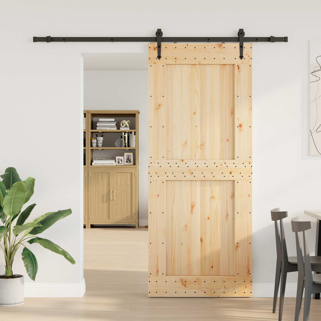 vidaXL Puerta Corredera NARVIK Natural y negro 95 x 210 cm (213,5 cm)