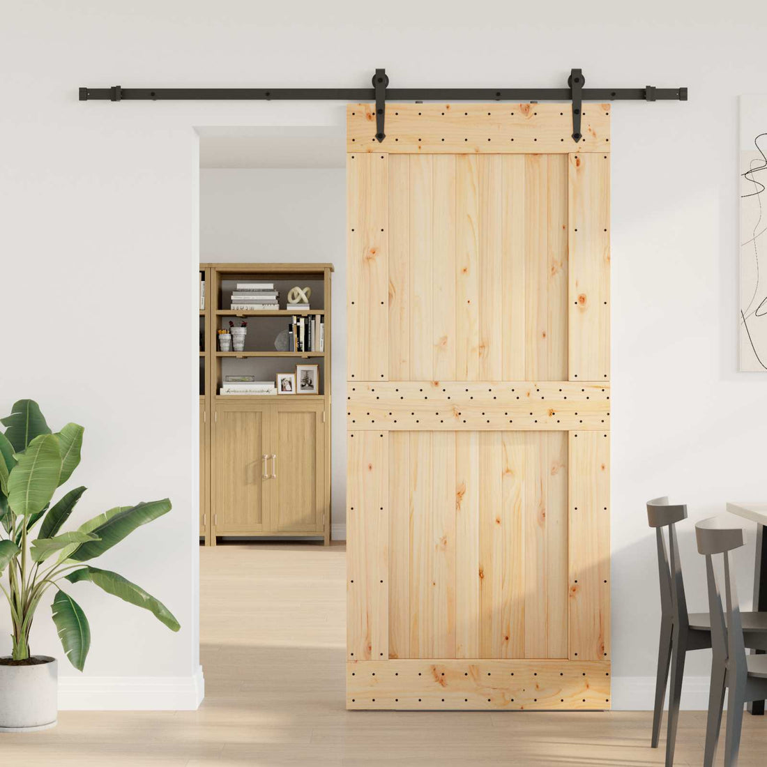 vidaXL Puerta Corredera NARVIK Natural y negro 100 x 210 cm (213,5 cm)