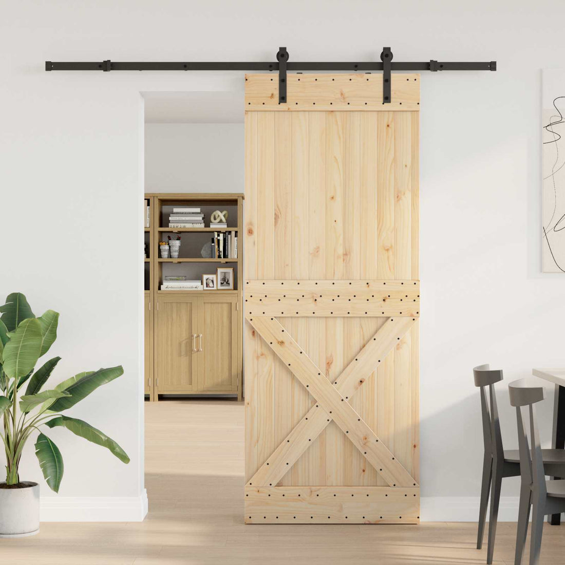vidaXL Puerta Corredera NARVIK 90 x 210 cm (213,5 cm) Natural y negro